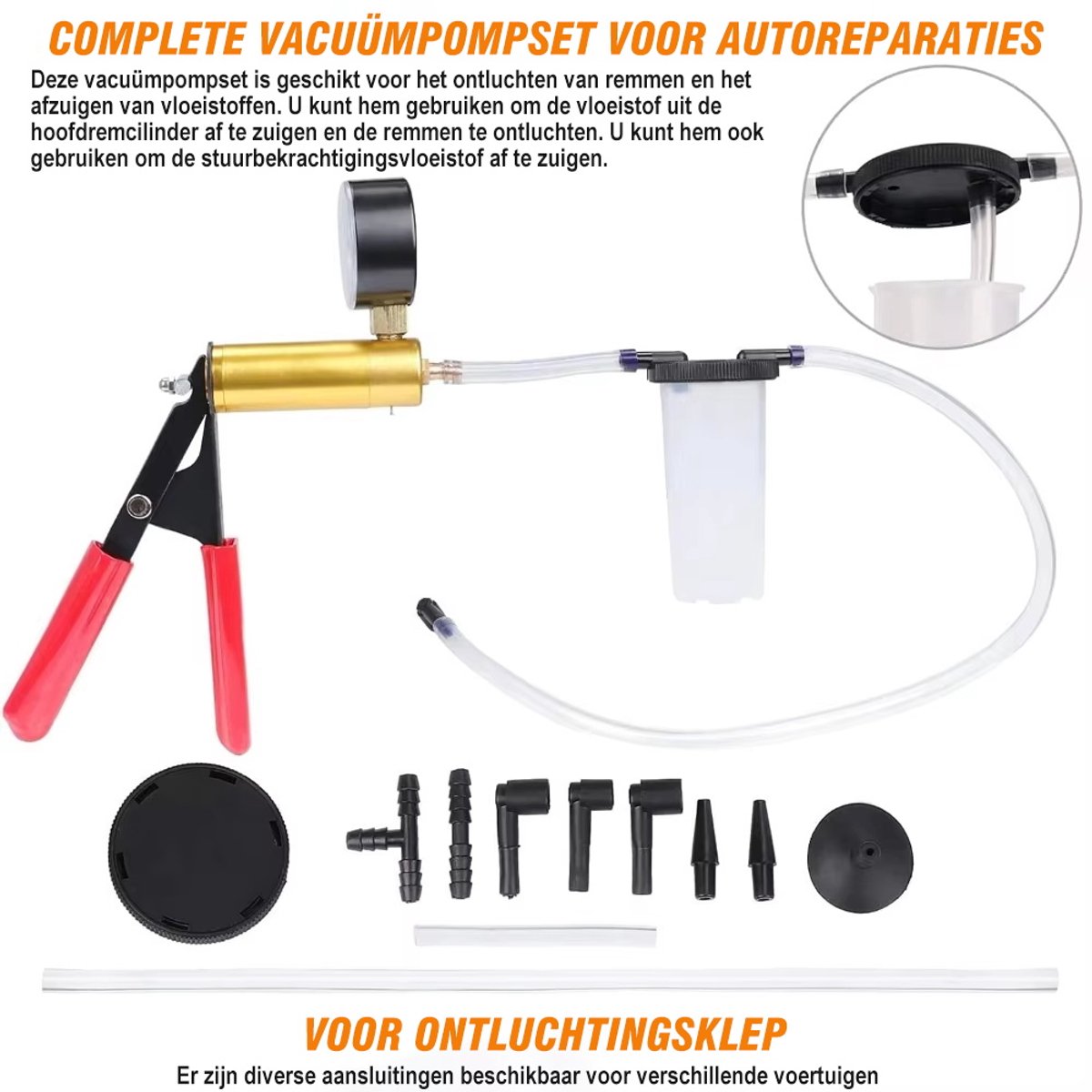 EAFC Handmatige vacuümpomp-set voor remontluchting - vacuümpistool - testgereedschap en drukmeter voor het ontluchten van autoremmen