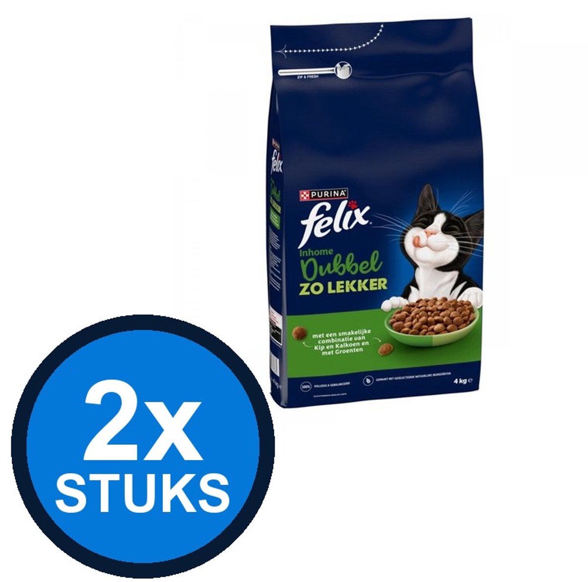 Felix Felix - Dubbel Zo Lekker Inhome Kip & Kalkoen - Kattenvoer Droogvoer - 4 kg
