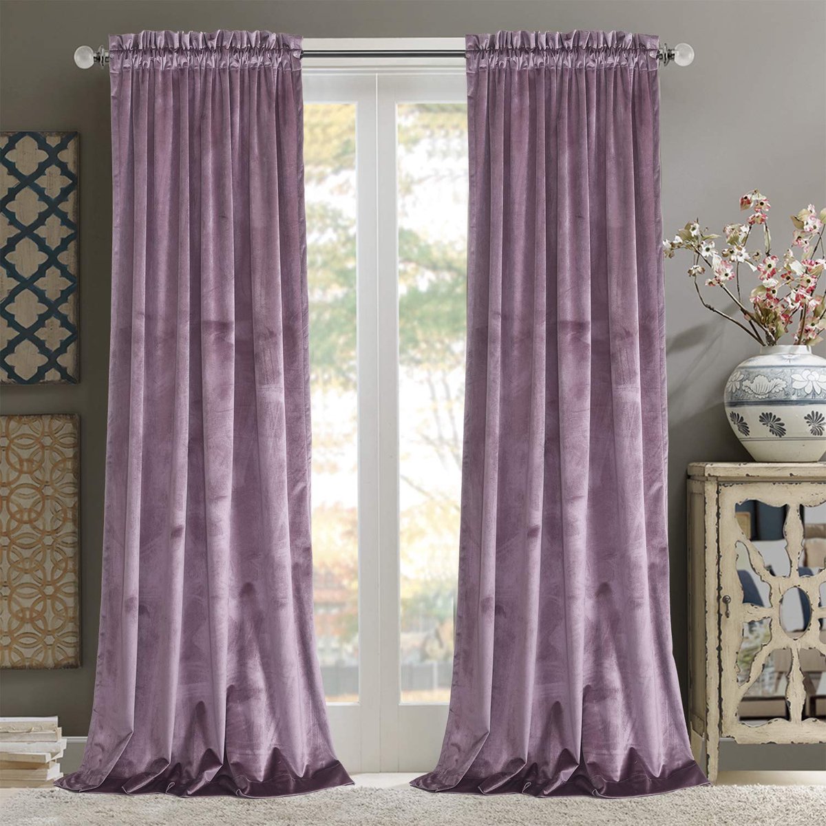 Gordijnen - geluidsabsorberende fluwelen gordijnen met roedezak voor eetkamer/feestdecoratie, lavendel 52 B x 108 l/2 panelen