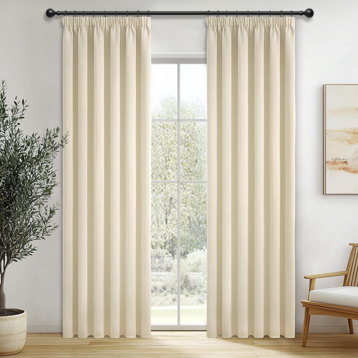 MRTREES Gordijnen met plooiband, ondoorzichtig, beige, kort, verduistering, 245 x 140 cm (h x b), lusgordijnen, set van 2 railsysteem voor woonkamer, slaapkamer, meisjes, jeugd
