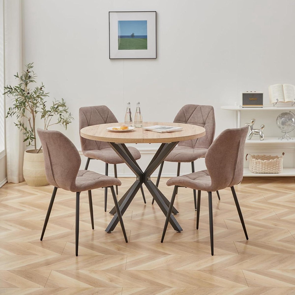 Ronde Eetkamerset Tafel en 4 Stoelen voor Keuken en Eetkamer