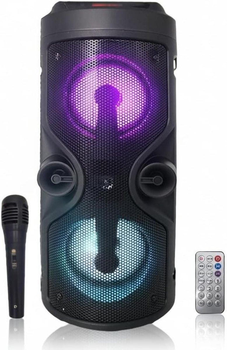 Draagbare Bluetooth Luidspreker - Karaoke Box - Feest Muziek - Met LED Lampen - 12 Watt Vermogen - Zwart