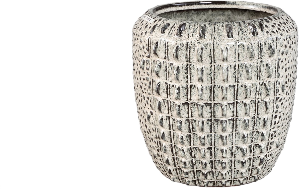 PTMD Crocco Cream Ceramic Round Pot Croco Pattern M