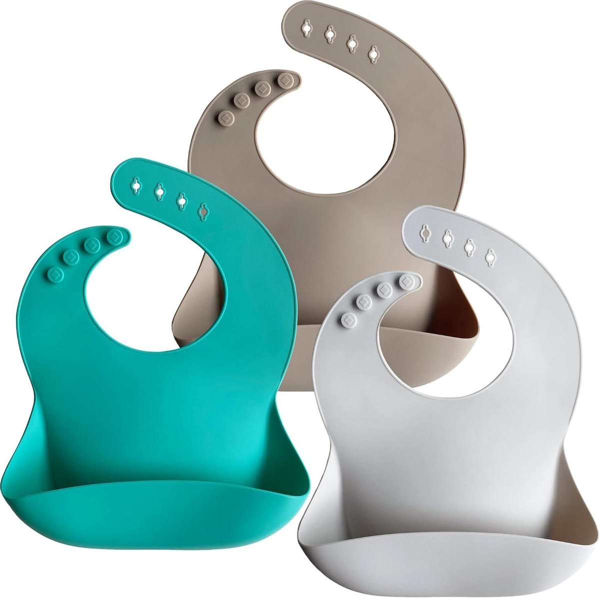 Baby Slabbetjes - Voedingsslabbetjes - Eten en Drinken - Verstelbare Halsband - 22.9 x 5 cm - Turquoise/Grijs