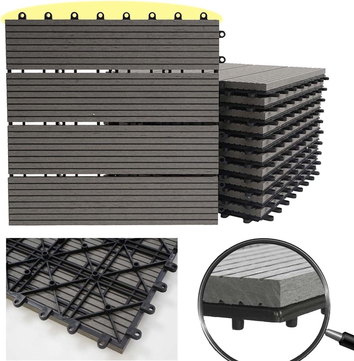 WPC vloertegels - Houtlook tegels Composiet tegels - Terras Aankleden - 3D Structuur - 1 m² - Grijs