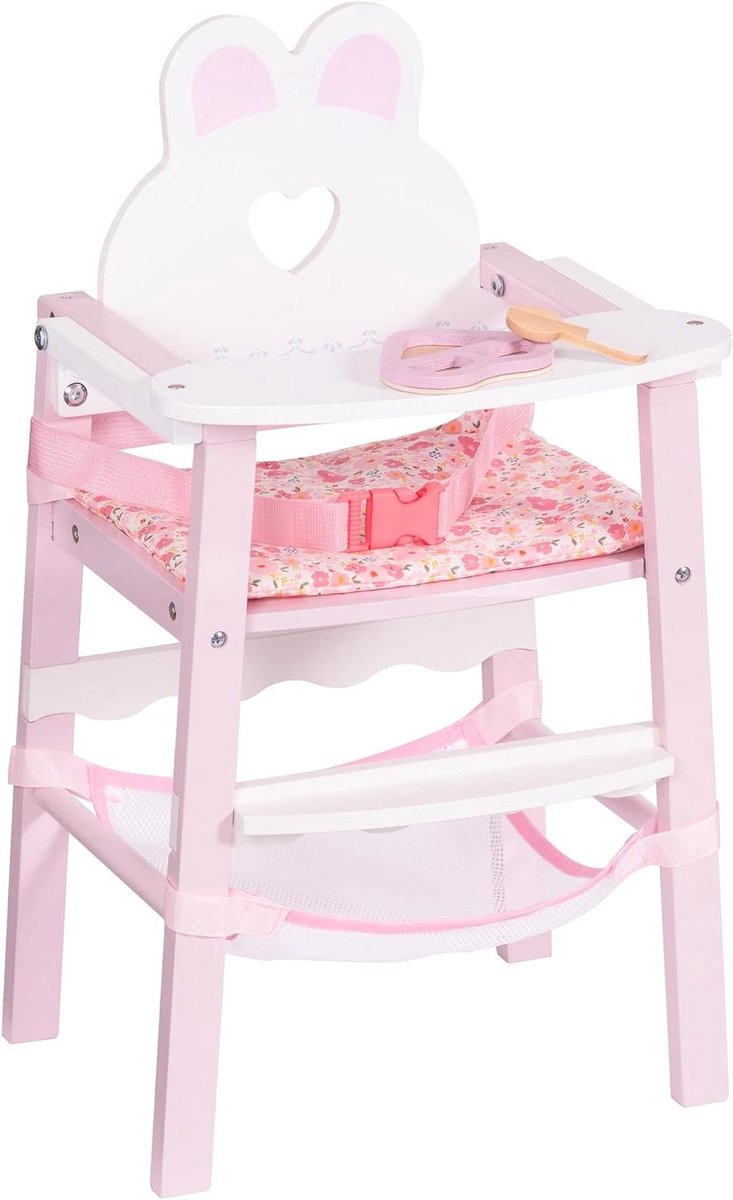 Poppenstoel Hout - Poppenmeubel Kinderstoel - Rollenspel Poppen - Met Veiligheidsgordel - 1.8 kg - Roze