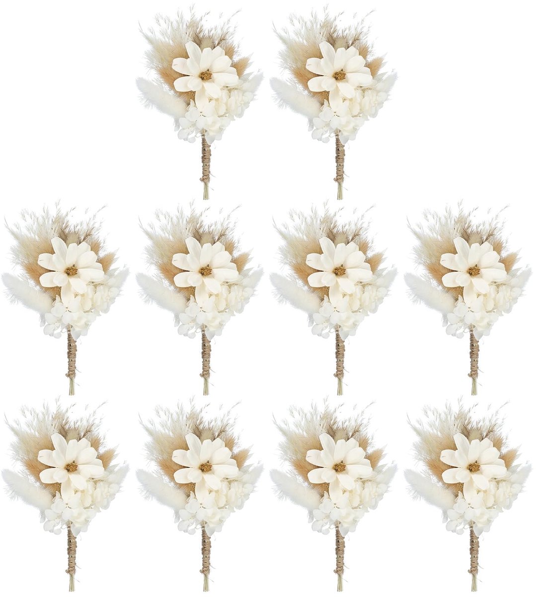 Droogbloemen, 10 stuks, pampasgras, natuurlijke wilde bloemen met steel, decoratie, gypsophila, bloemenplant, boho, voor handwerk, doe-het-zelf fotoaccessoires, wit