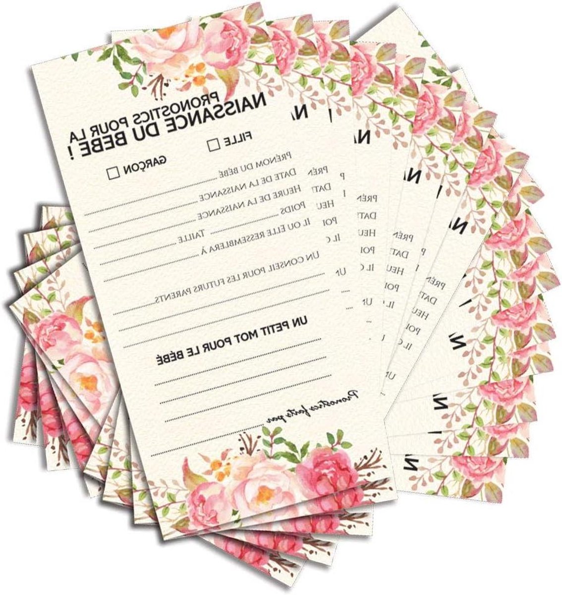 Voorspellingskaarten Babyborrel - Babyborrel spelletjes - Babyborrel organiseren - Bloemenpatroon - 20 stuks - Blauw