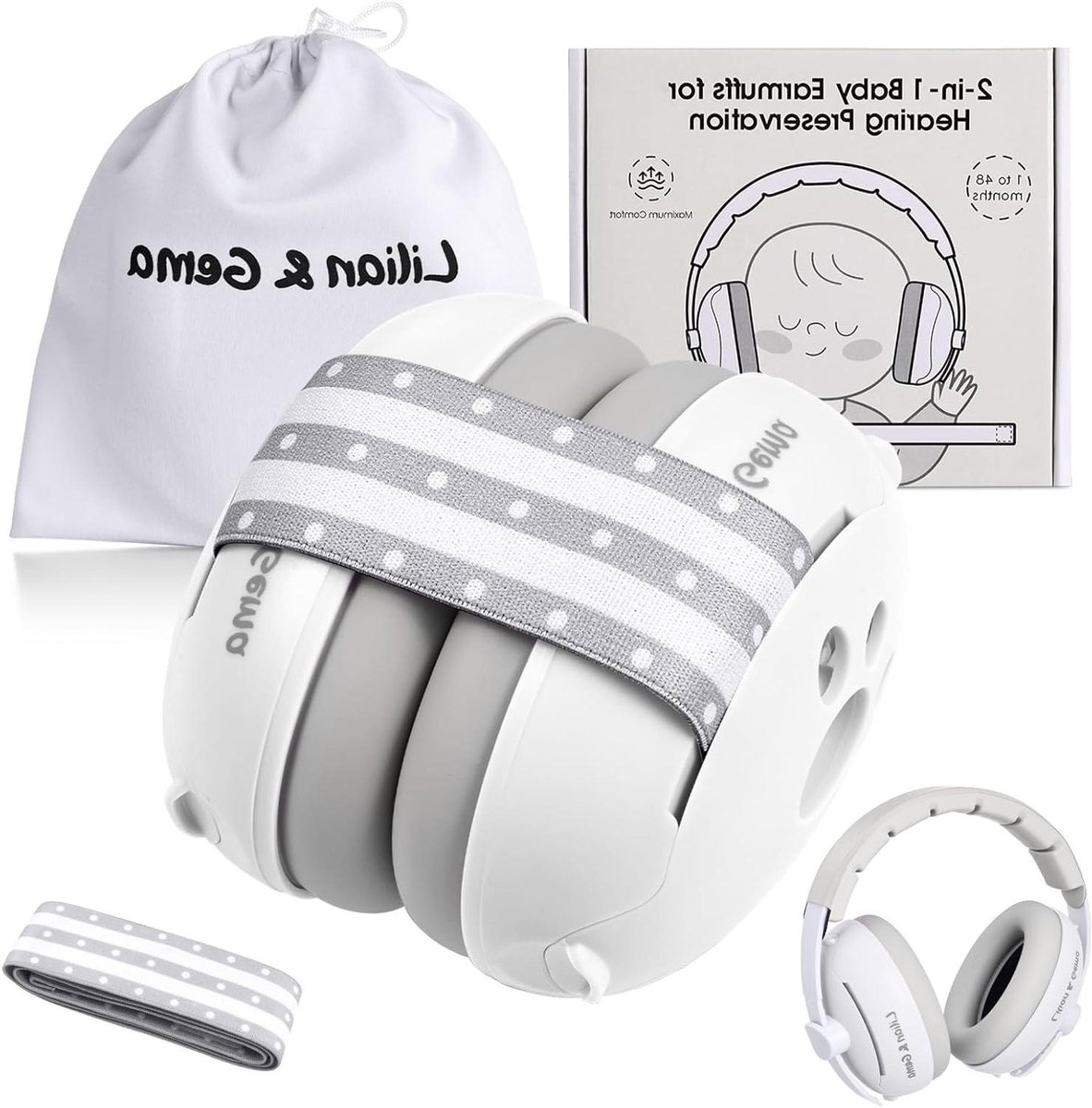 Baby gehoorbescherming - Oorkappen baby - Geluidsreductie - 25 dB demping - 3-48 maanden - Grijs