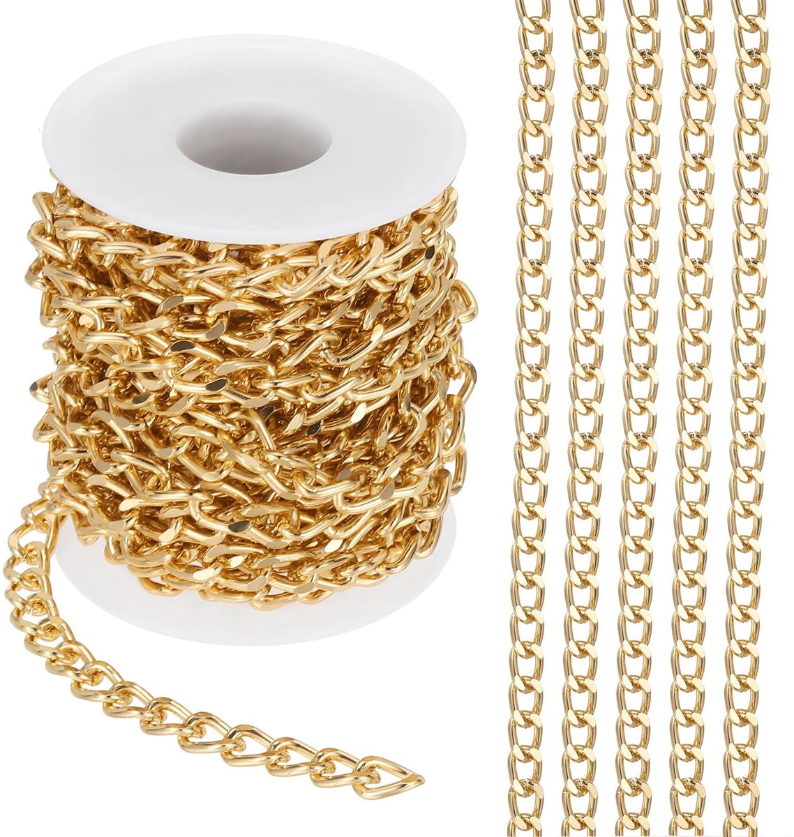 16.4Ft Aluminium Curb Chains Twisted Links, 10 x 7 mm Curb Chain Spool Sieraden Maken Kettingen Craft Chain voor Ketting Armband Oorbellen, Goud