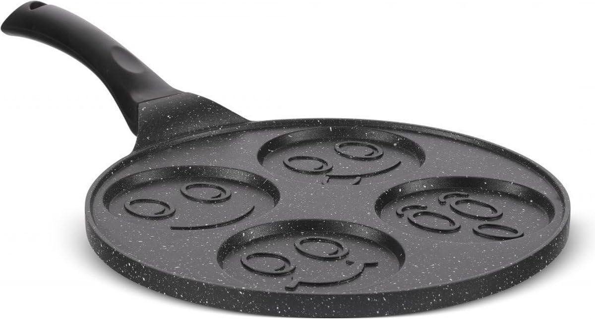 Pannenkoekenpan - Blinis pan - Kleine pannenkoekjes maken - Vier smiley vormen - 26 cm - Zwart