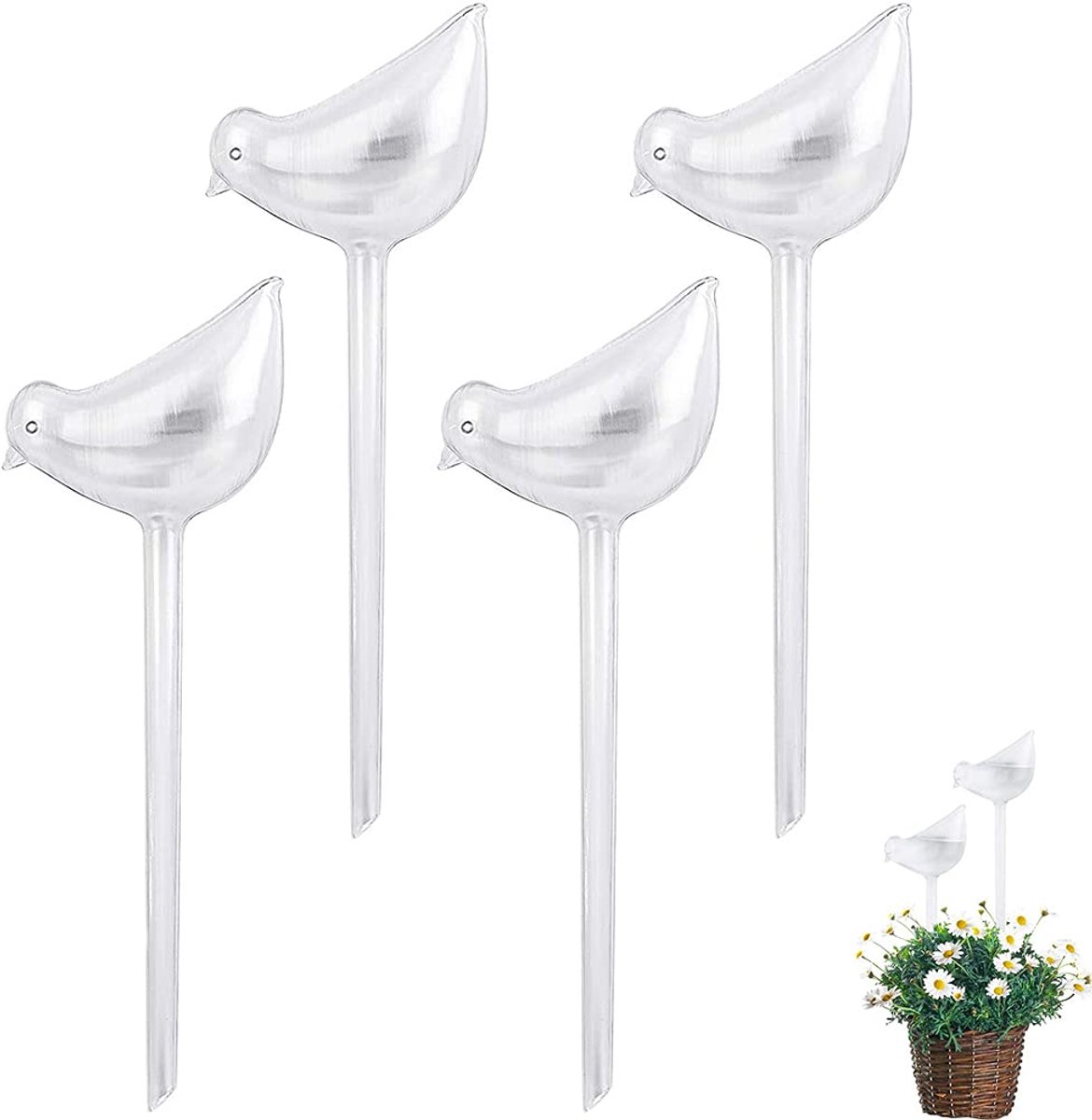 4 stuks automatische irrigatieapparaat, plantengieter, vogelvorm, pvc, voor het bewateren van planten (transparant)