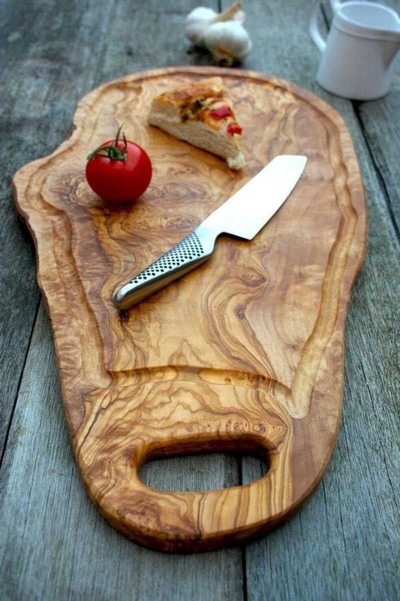 Serveerschaal Snijplank - Olijfhout Planken - Keuken Gebruik - Unieke Nerf - 45-50 cm - Houtkleur
