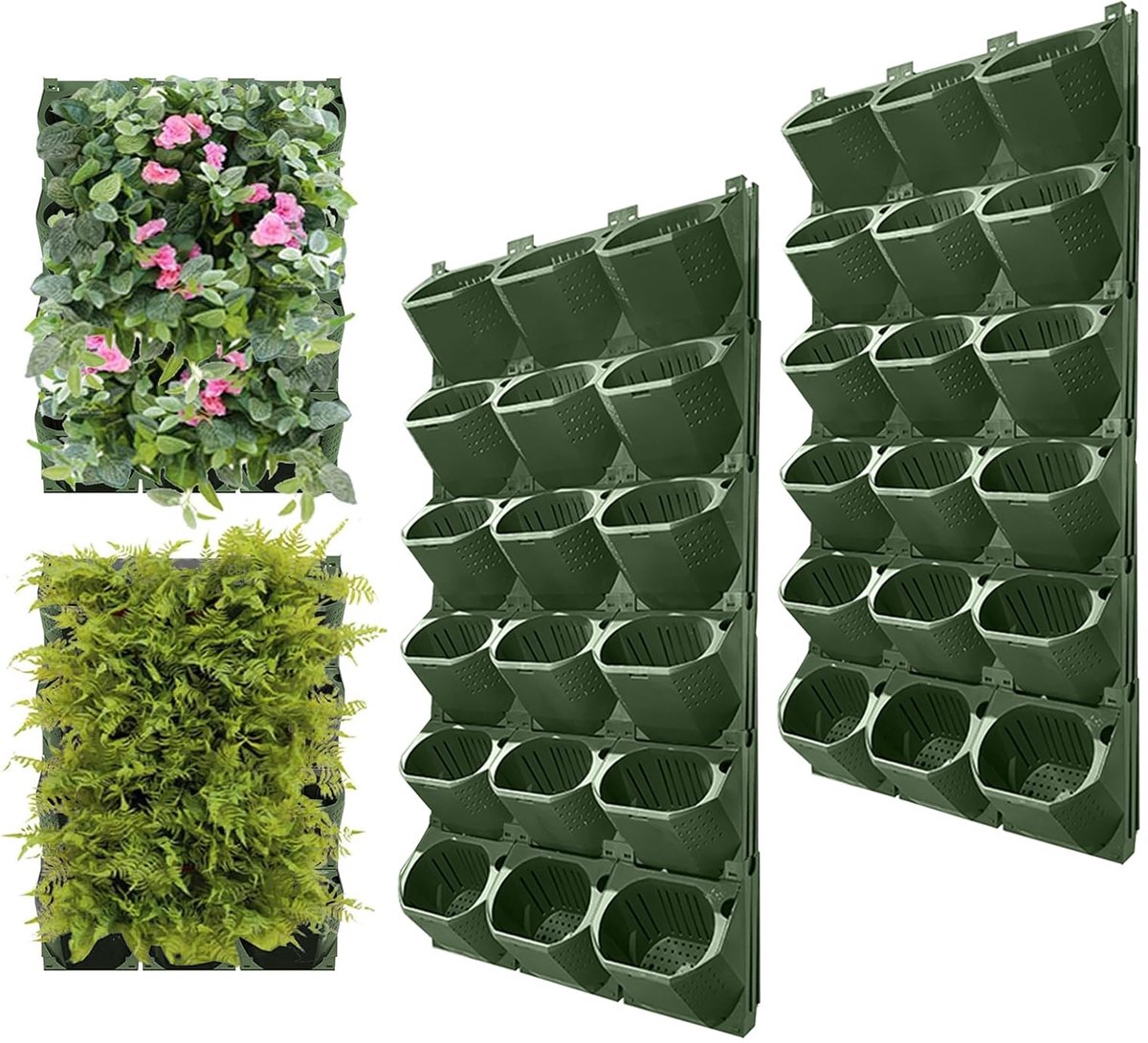 Zelfbewaterende plantenbak - Verticale tuinbak - Muurdecoratie - Ruimtebesparend ontwerp - 36 vakken - Zwart