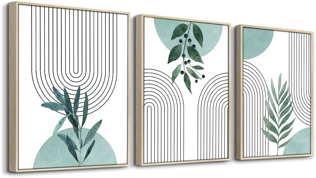 Canvas Schilderij Set Woonkamer, Boho Schilderijen Saliegroen, Nordic Minimalistisch Modern Prints Wall Decoration Slaapkamer Kantoor Keuken Badkamer