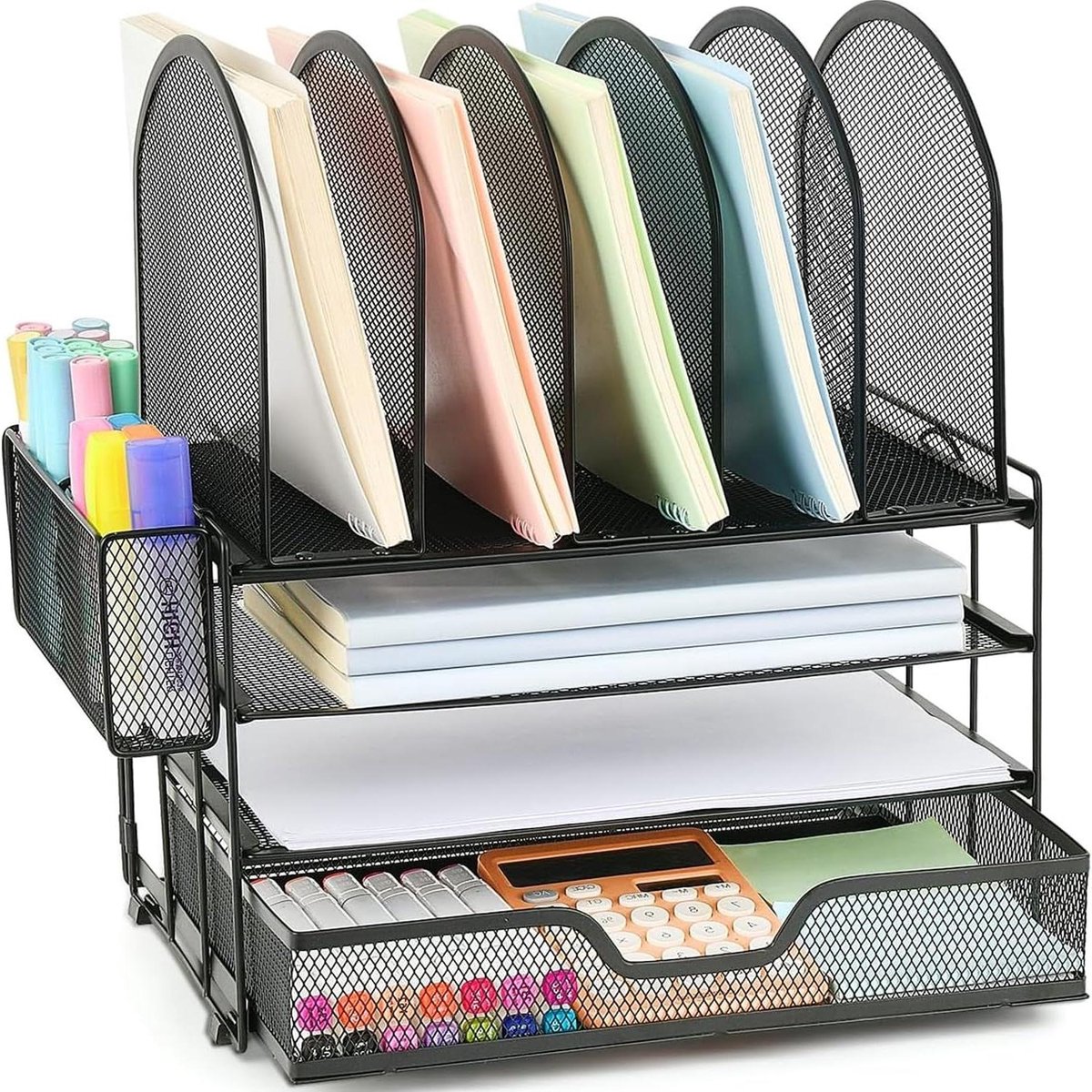 Bureau Organizer - Opbergbakken - Kantoor Organiseren - 3 Lagen Stapelbaar - 33 cm - Zwart