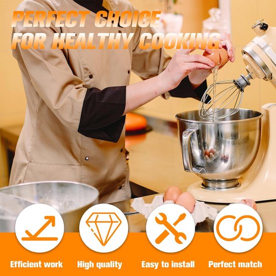 Mixer Accessoireset Roestvrij Staal: Garde, Deeghaak en Platte Klopper voor Keukenmixer van KitchenAid — afbeelding 4
