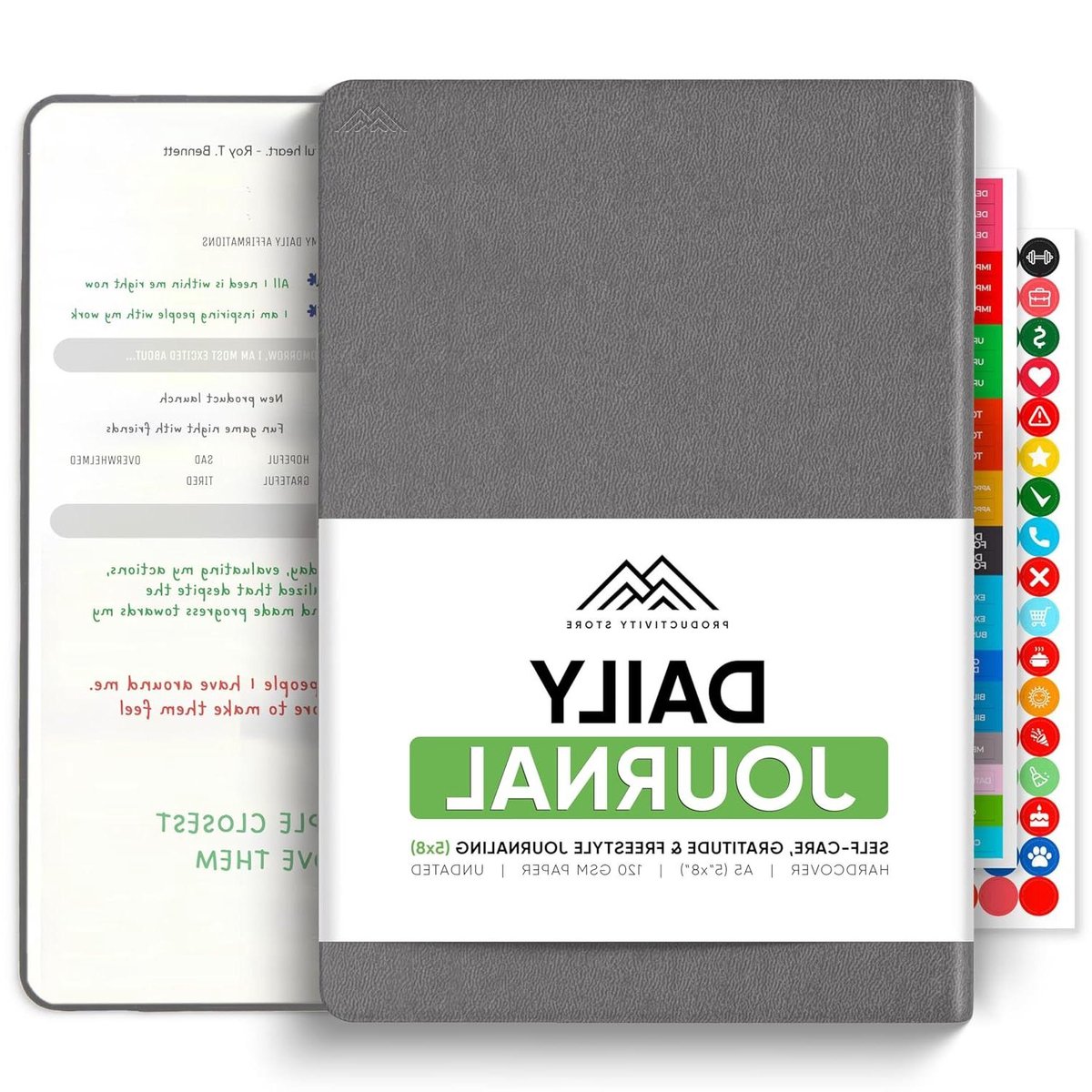 Dagboek Mindfulness Productiviteit - Schrijf Journal - Zelfreflectie - Geïnspireerde Prompts - 15 x 23 cm - Grijs