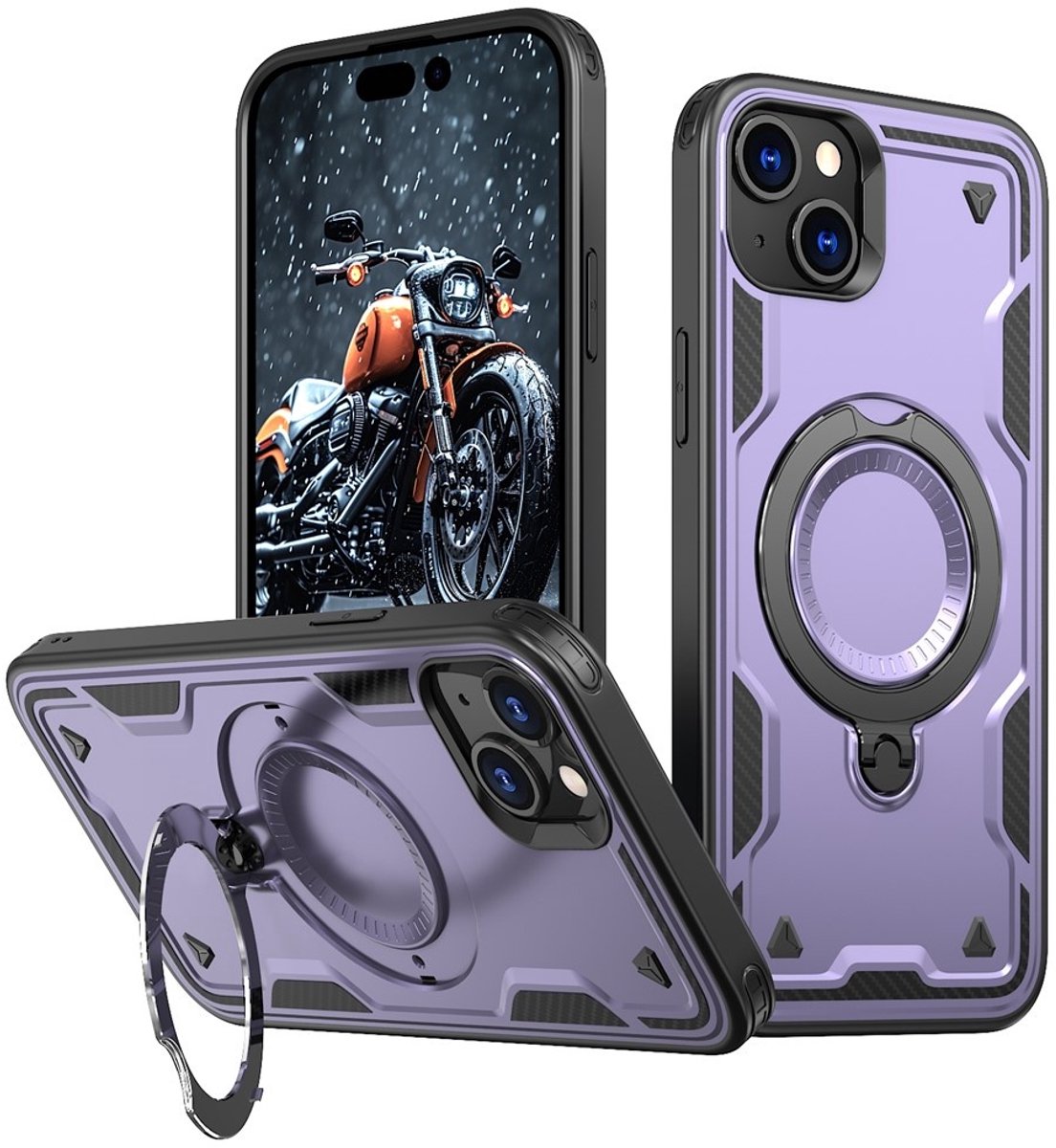 Coverup Hoesje - Geschikt voor iPhone 15 Hoesje - Coverup Armor Back Cover met MagSafe Compatible Kickstand - Paars