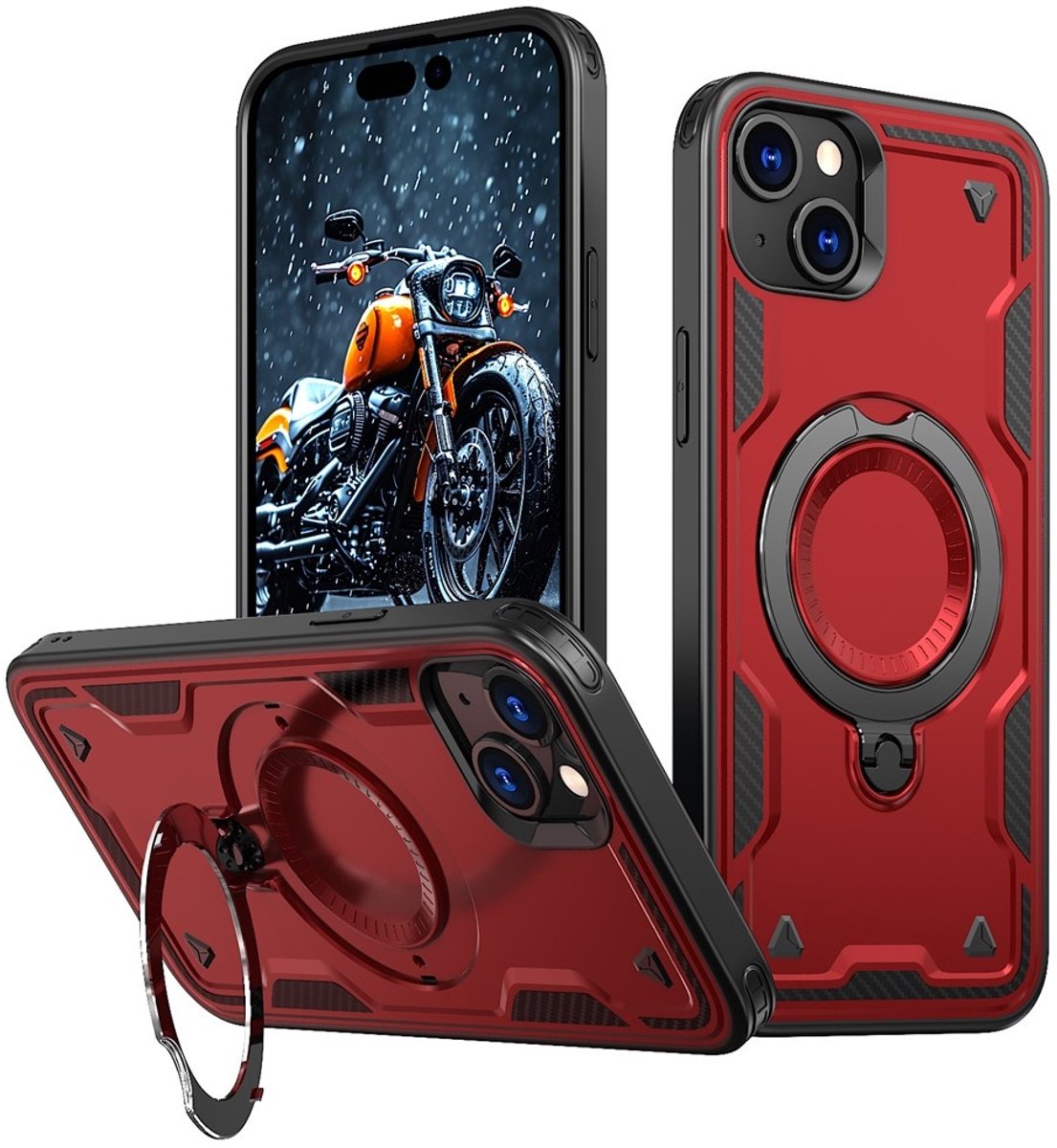 Coverup Hoesje - Geschikt voor iPhone 15 Hoesje - Coverup Armor Back Cover met MagSafe Compatible Kickstand - Rood