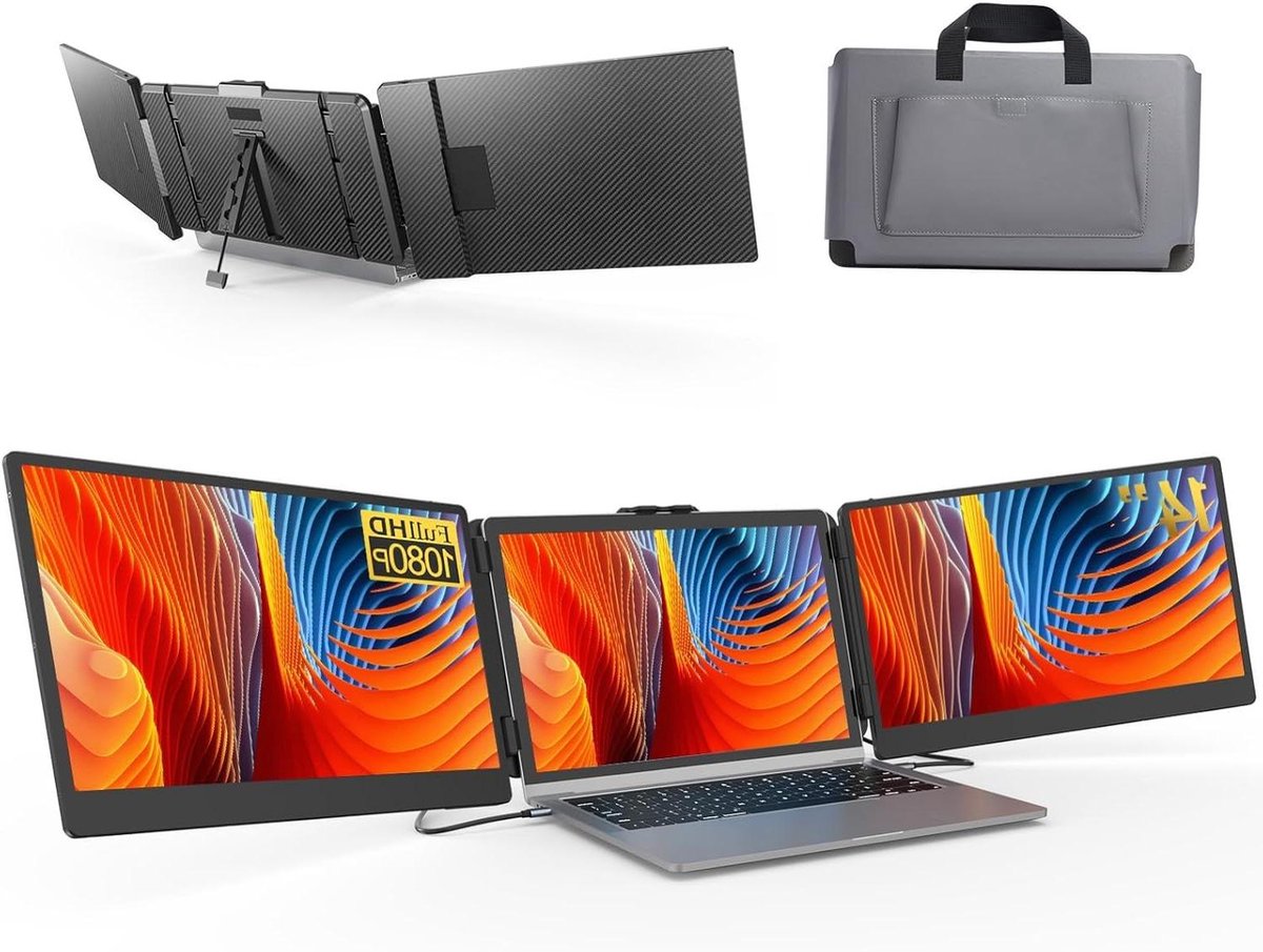 Laptop Screen Extender - Draagbare Monitor - Multitasken Productief - 1080P FHD IPS - 14 inch - Zwart