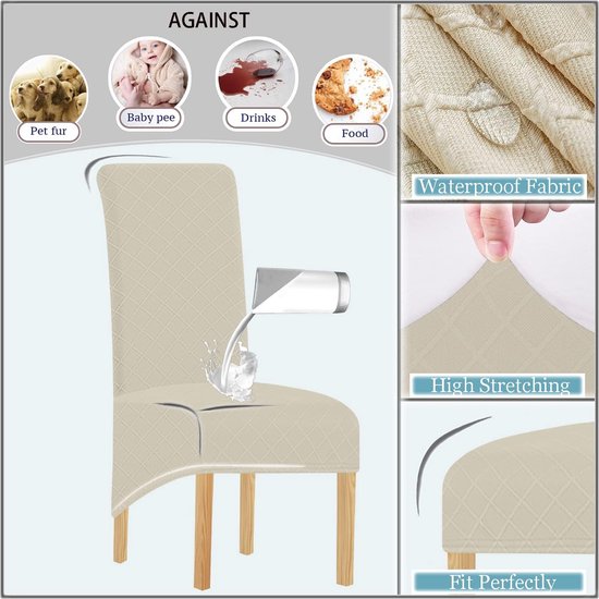 Stoelhoezen Eetkamer - Stoelovertrekken Beschermhoes - Meubels Beschermen - Waterdicht Jacquard Stof - XL Hoge Rug - Beige — afbeelding 3