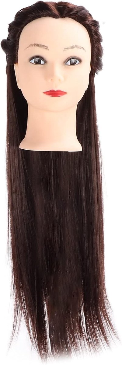 Mannequin Hoofd voor Haarstyling - Oefenhoofd met Synthetisch Recht Haar voor Vlechten, Knippen en Kleurtraining - Ideaal voor Kappers en Stylisten