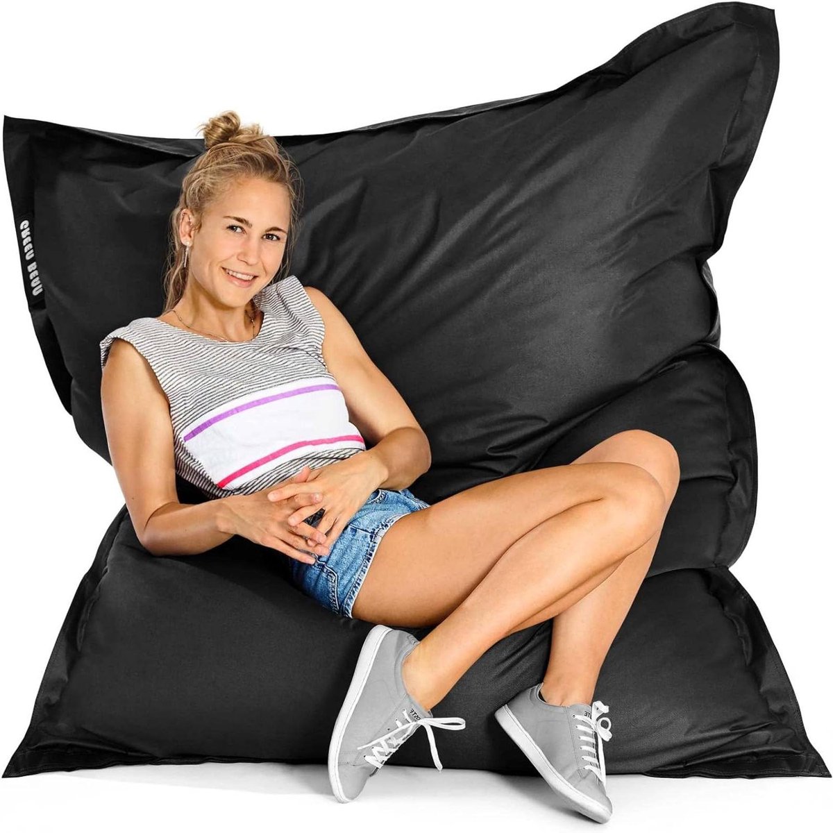 XXL Zitzak - Loungekussen Vloerkussen - Ontspannen Buiten - Wasbare Hoes - 140x180 cm - Zwart