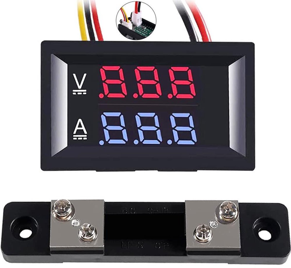 Digitale Voltmeter Ampèremeter - Spanning Stroommeter - Accu Bewaken - Dubbel LED Display - DC 0-100V 50A - Zwart