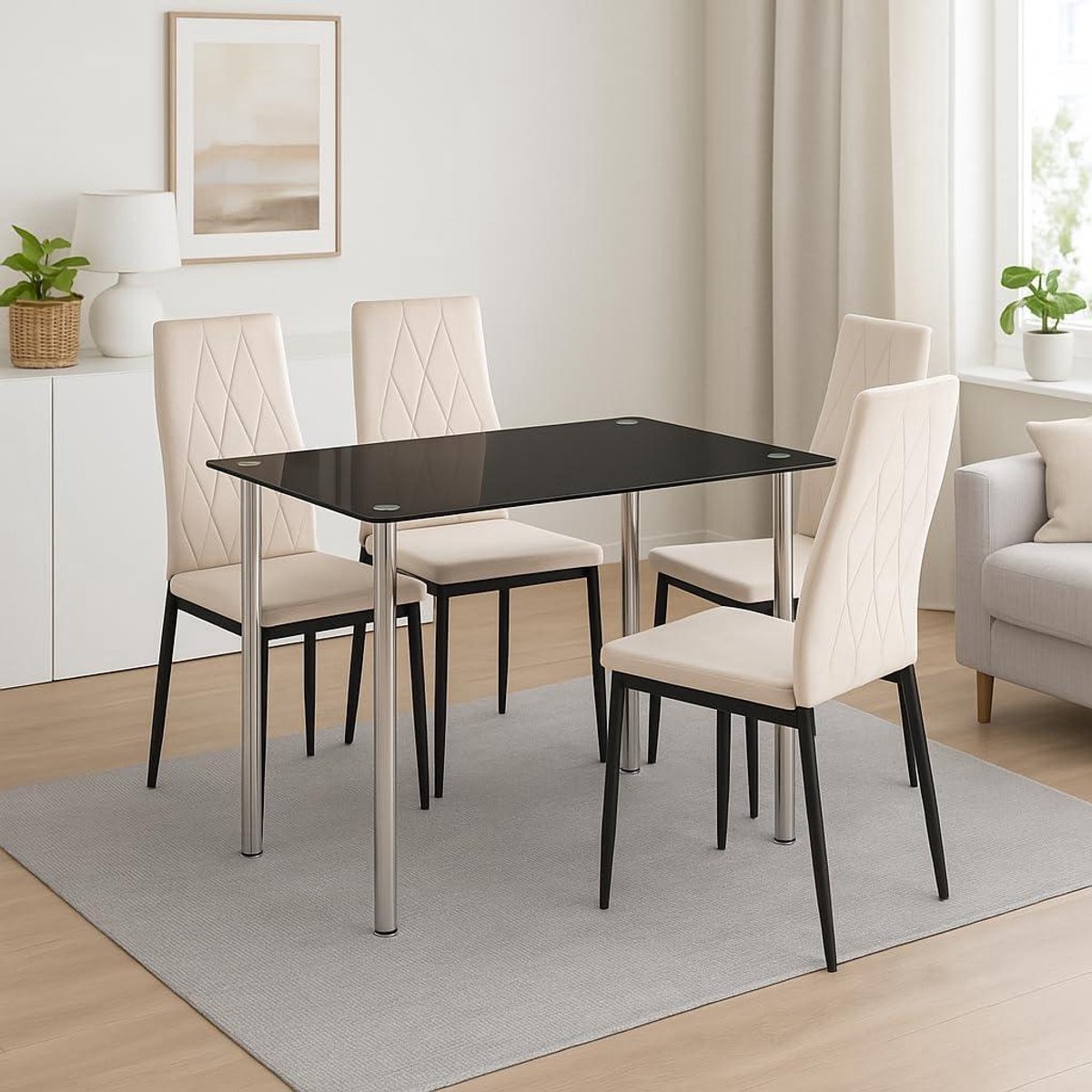 Eettafel met 4 stoelen - Eetkamerset tafel stoelen - Gezellig eten - Ruimtebesparend ontwe