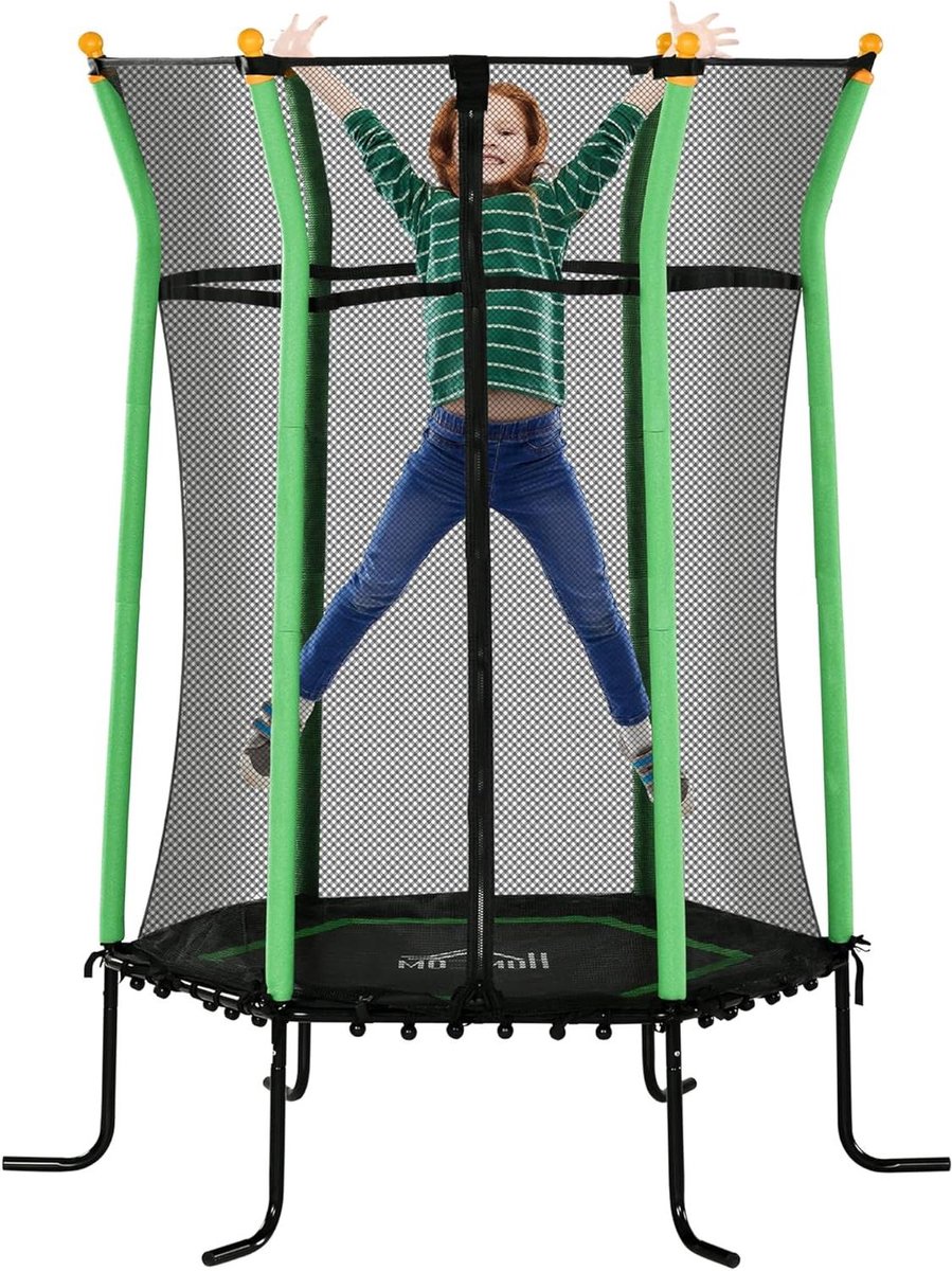Kindertrampoline - Springkussen voor kinderen - Buiten spelen - Veiligheidsnet met rits - Ø 1635 cm - Groen