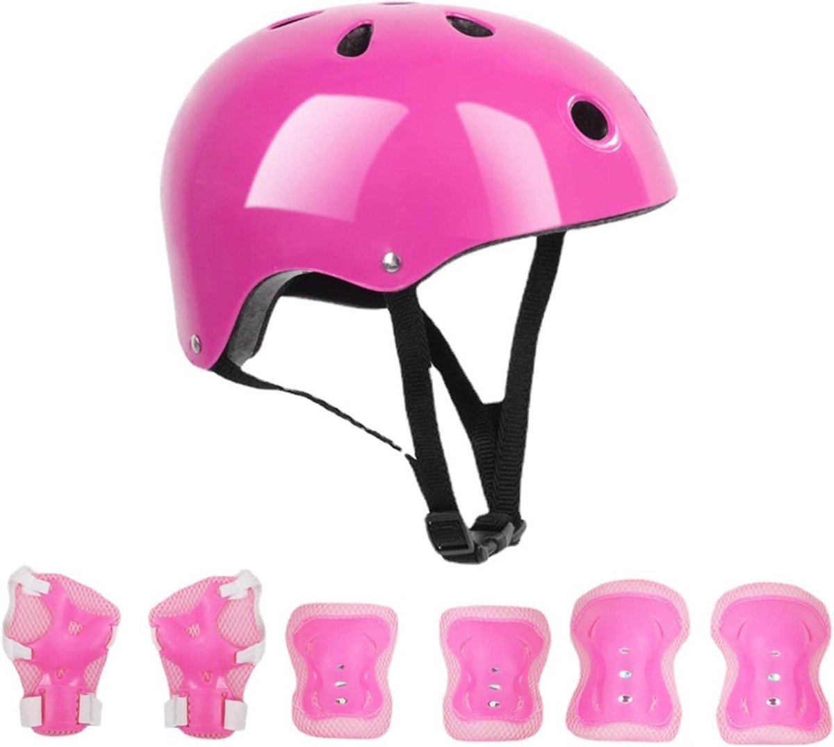 Kinder Beschermingsset - Helm en Beschermers - Buitensporten - Verstevigde Schokabsorptie - Maat S - Roze