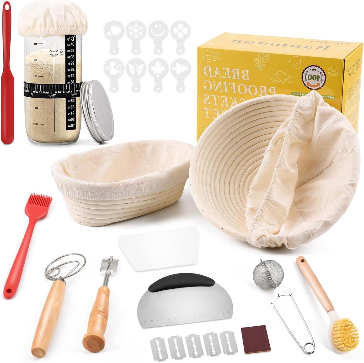 Brood Mand Set - Rijsmandjes Bakken - Brood Bakken - Hart Vorm - 12 Stuks - Natuurlijk
