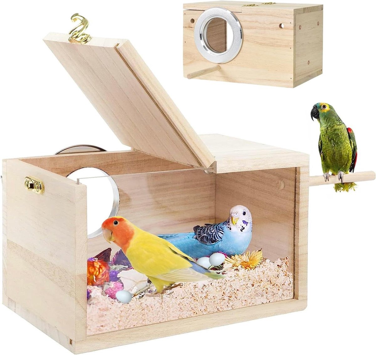 Vogel Nestkast - Broedkast Papegaai - Vogels Kweken - Transparant Observatievenster - 195 x 12 x 12 cm - Bruin