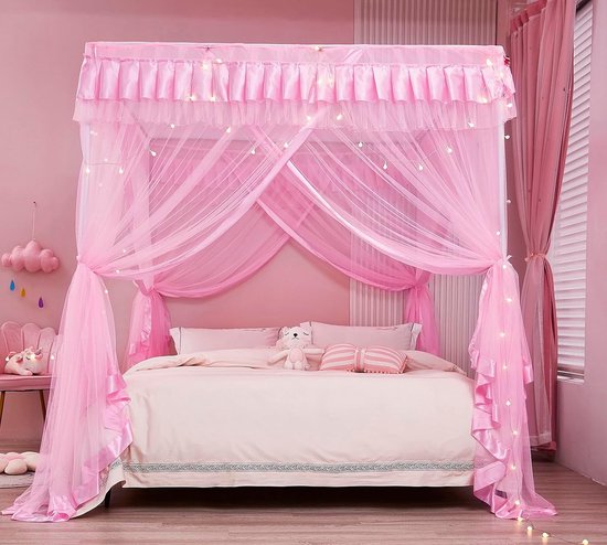 Bedluifel Prinsessenhemel - Hemelbed Gordijnen - Dromerige Slaapkamer - Allround Insectenbescherming - 39x78x78 Inch - Roze — afbeelding 5