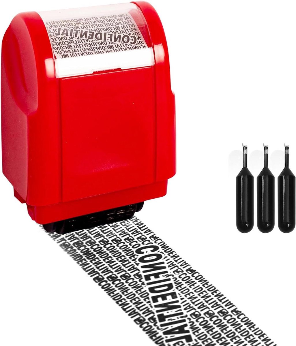 Privacy Stempel - Adres Blokkeren Roller - Persoonlijke Gegevens Beveiligen - Snel en Effectief - 1.8 cm Rolbreedte - Rood