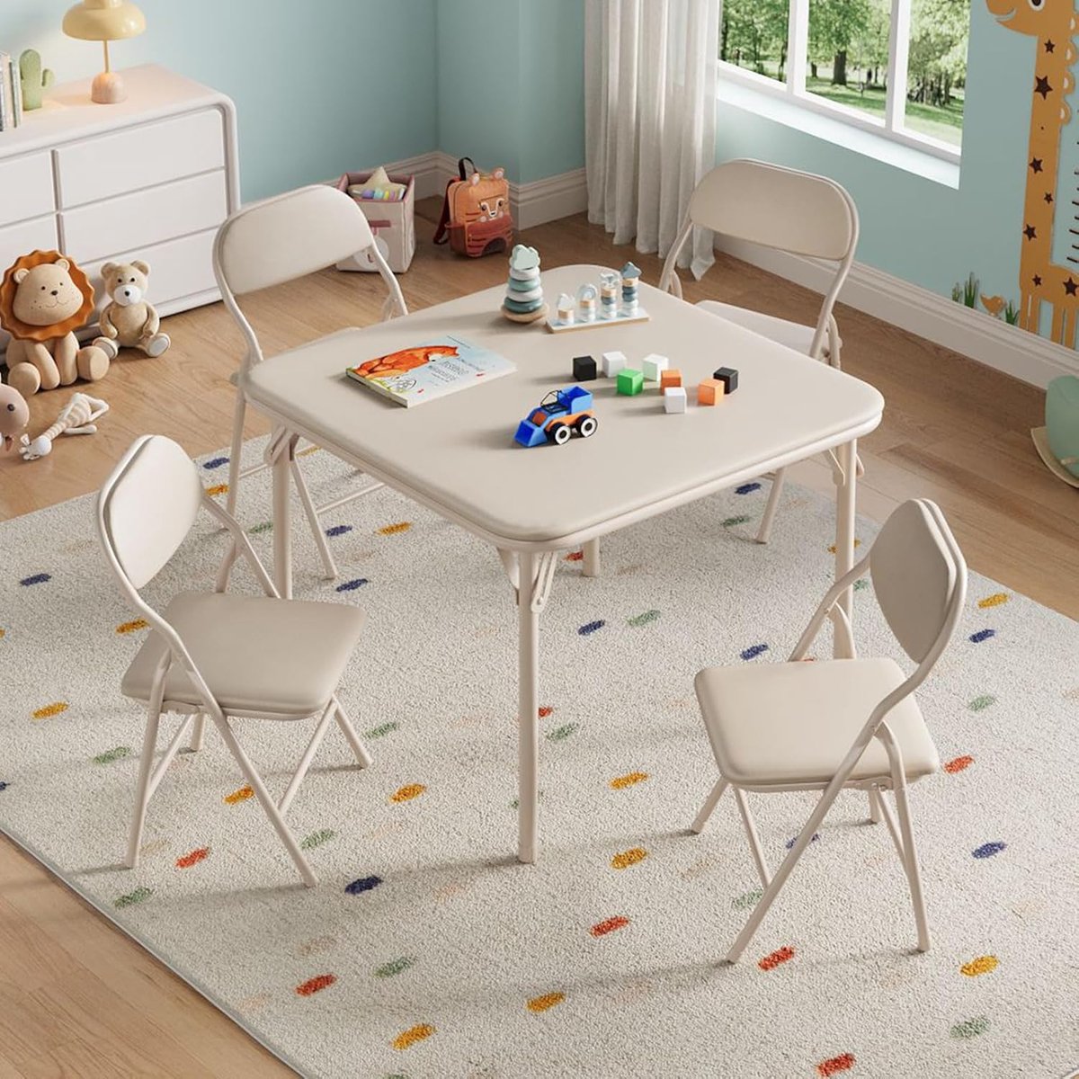 5-delige set opvouwbare tafels en stoelen voor jongens en meisjes, activiteitentafel- en stoelenset voor de eetkamer, kinderdagverblijven en klaslokalen