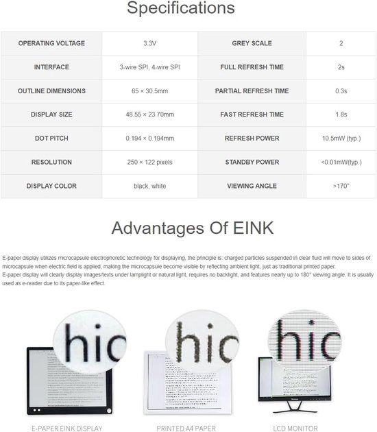 E-Paper HAT+ - E-ink Display Epaper Screen - Project Ontwikkeling - Geen Backlight Vereist - 2.1 inch - Zwart Wit — afbeelding 5