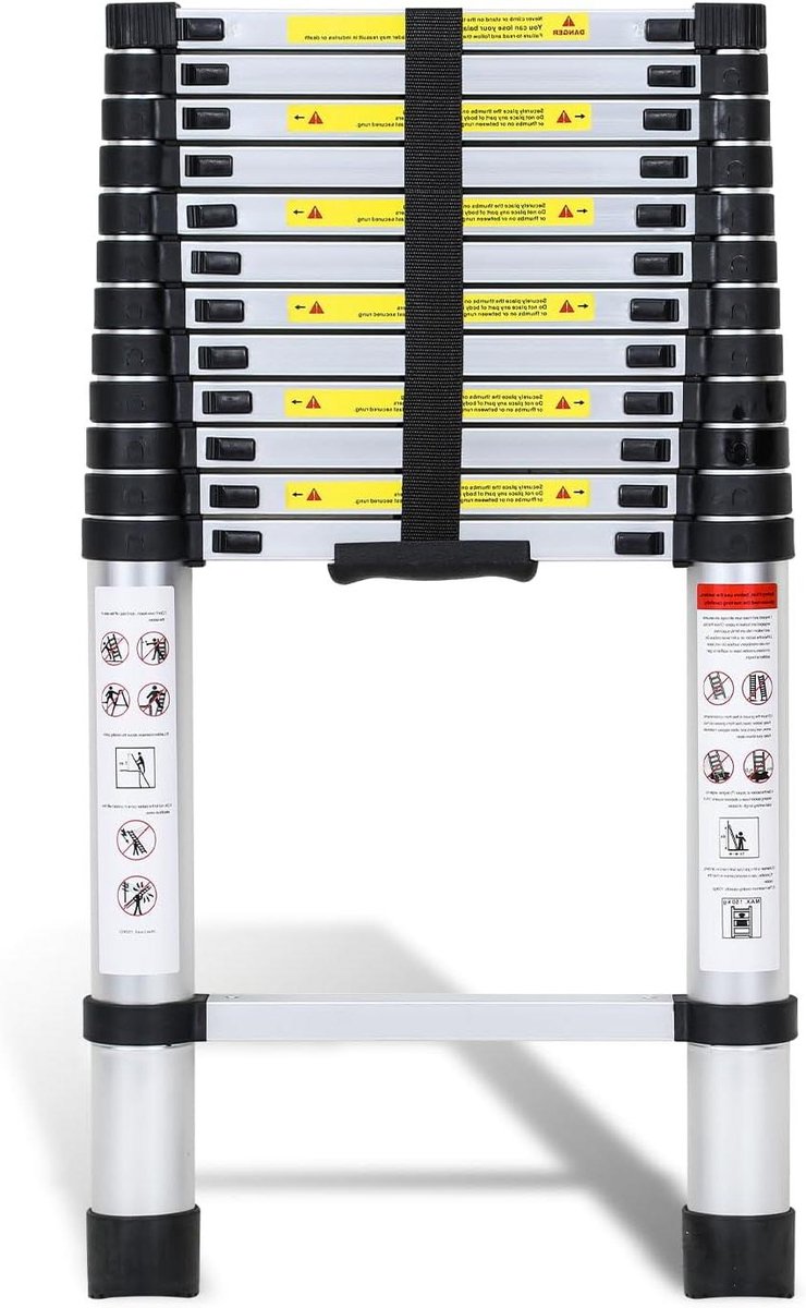 Telescopische Ladder - Uitschuifbare Ladder - Klusjes Binnenshuis - Vingerbeveiliging - 3.8 meter - Zilver
