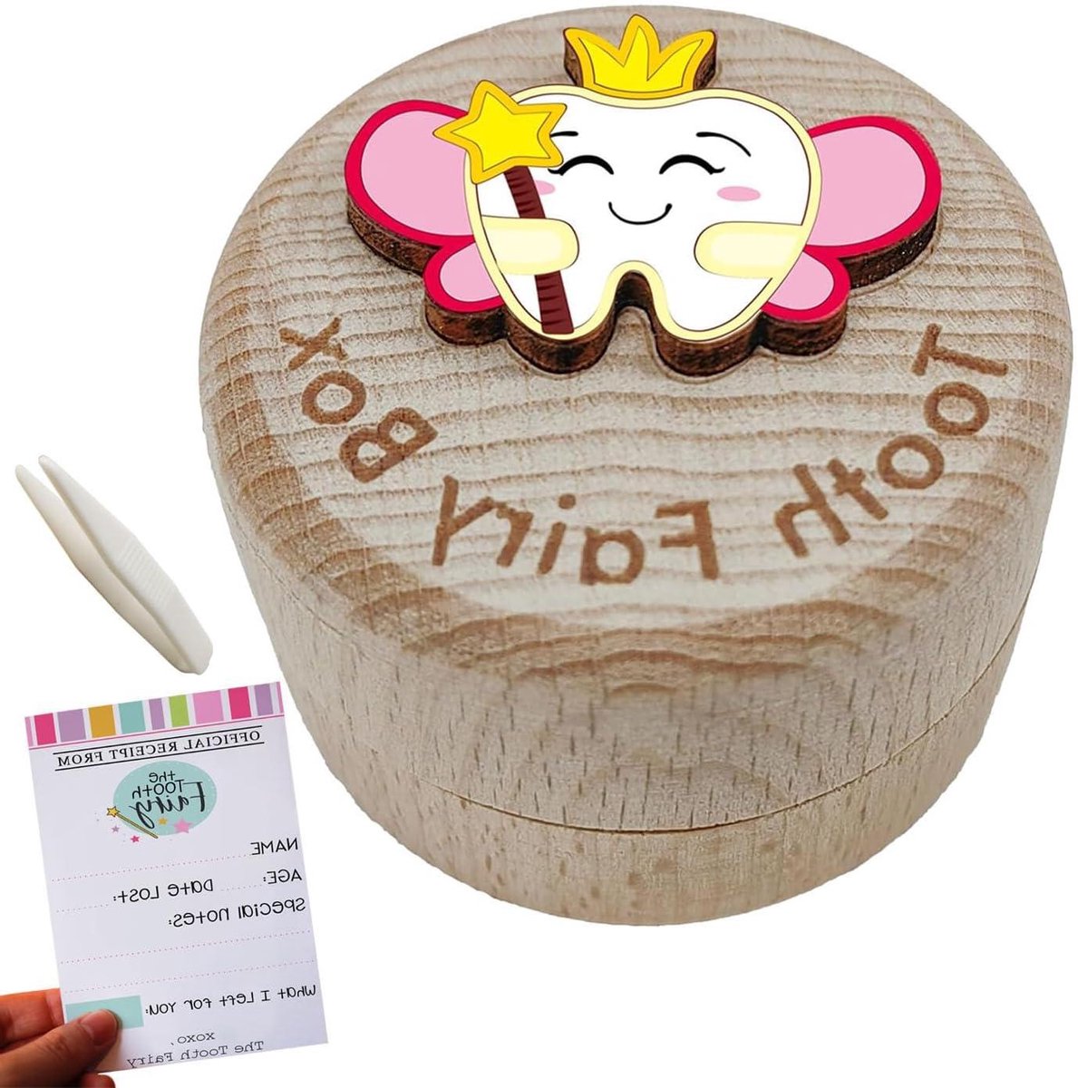 Babytanden Doosje - Tandenfee Doosje Aandenken - Herinneringen Bewaren - Met Pincet - 12.45 x 12.19 x 3.56 cm - Roze