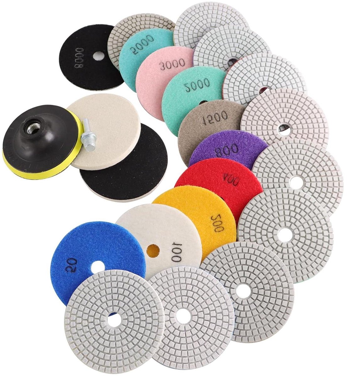 Diamant Polijstschijven - Schuurpads Nat Droog - Oppervlakken Behandelen - Complete Set Inclusief Pads - 10 cm - Grijs
