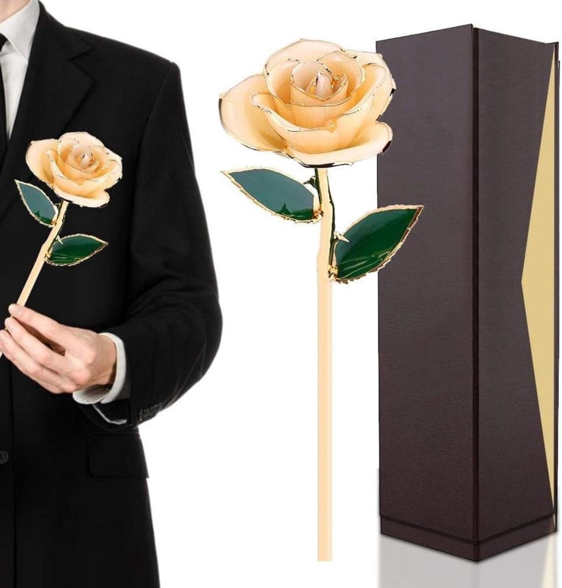 Gouden Roos - Eeuwige Bloem - Cadeau Geven - Echt Goud - 31.5 cm - Roze