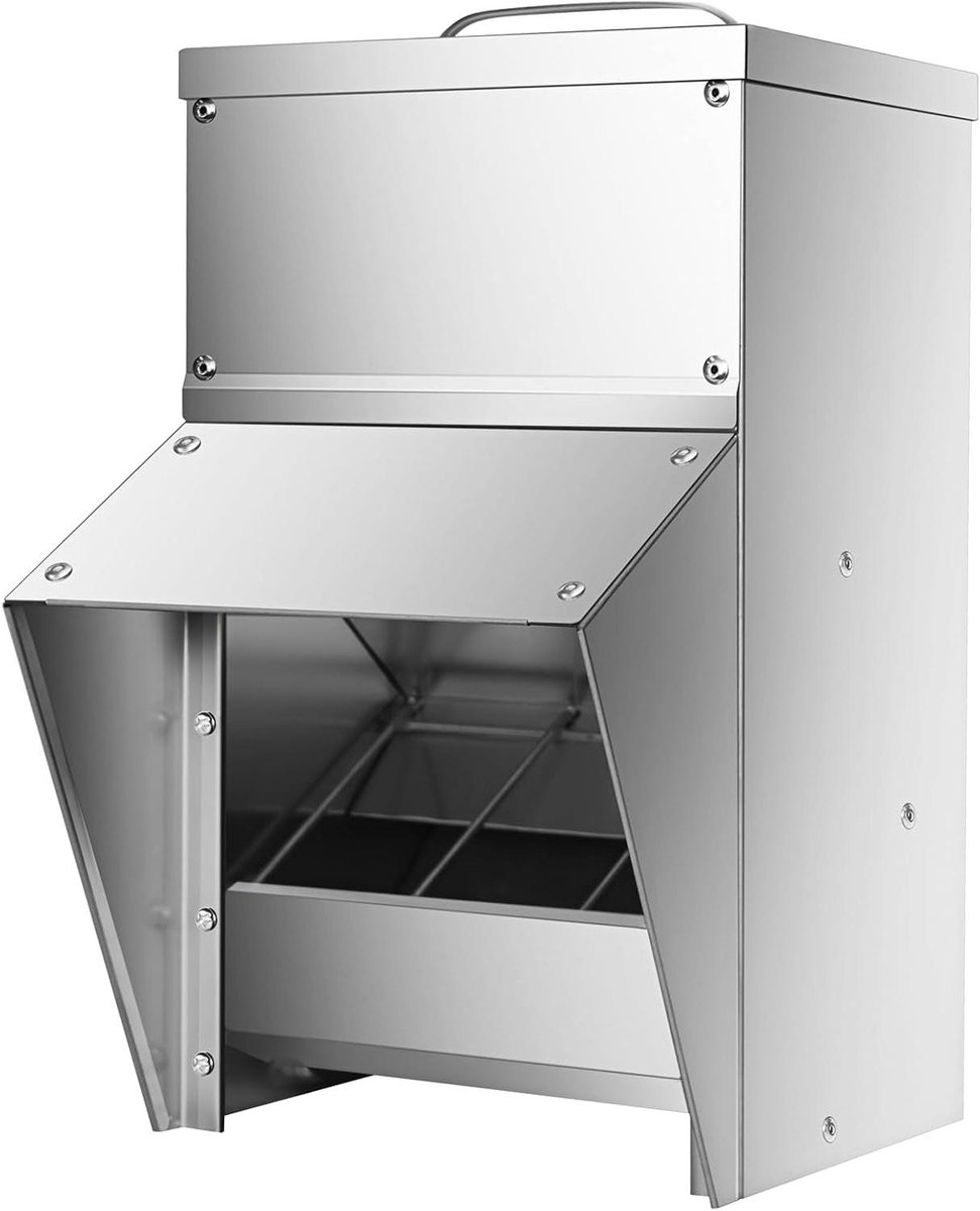 Gevogelte Voederbak - Pluimvee Voeder - Voer Verstrekken - Weerbestendig Deksel - 52 kg Capaciteit - Metaal