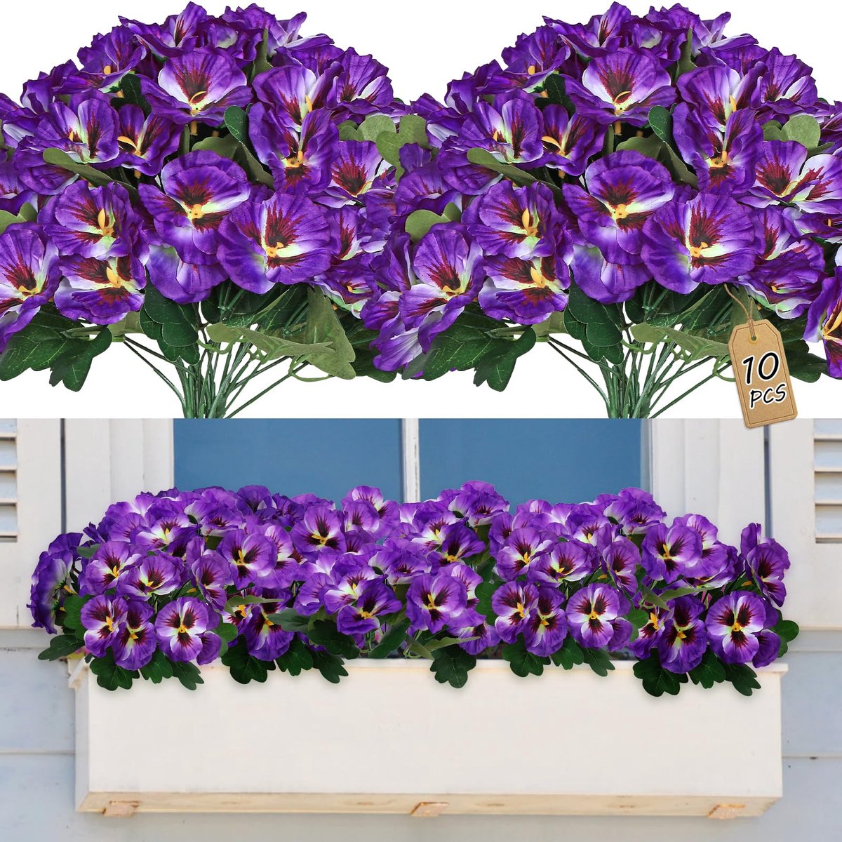 Kunstbloemen als echt Balkon kunstbloemen voor buiten UV-bestendig weerbestendig kunstmatige balkonplanten balkonbloemen voor huis vensterbank bruiloft decoratie (Lila)