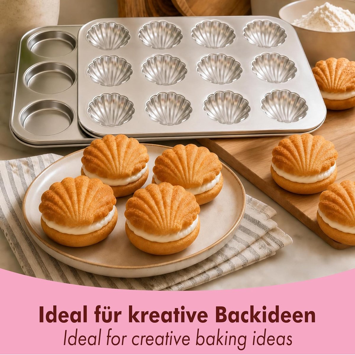 immer Bakvorm Roestvrijstaal Muffinplaat Whoopie-Pie en Schelpen, ongecoat PFAS-vrij 18/8 Vaatwasserbestendig (Whoopie-pie+Schelpen)
