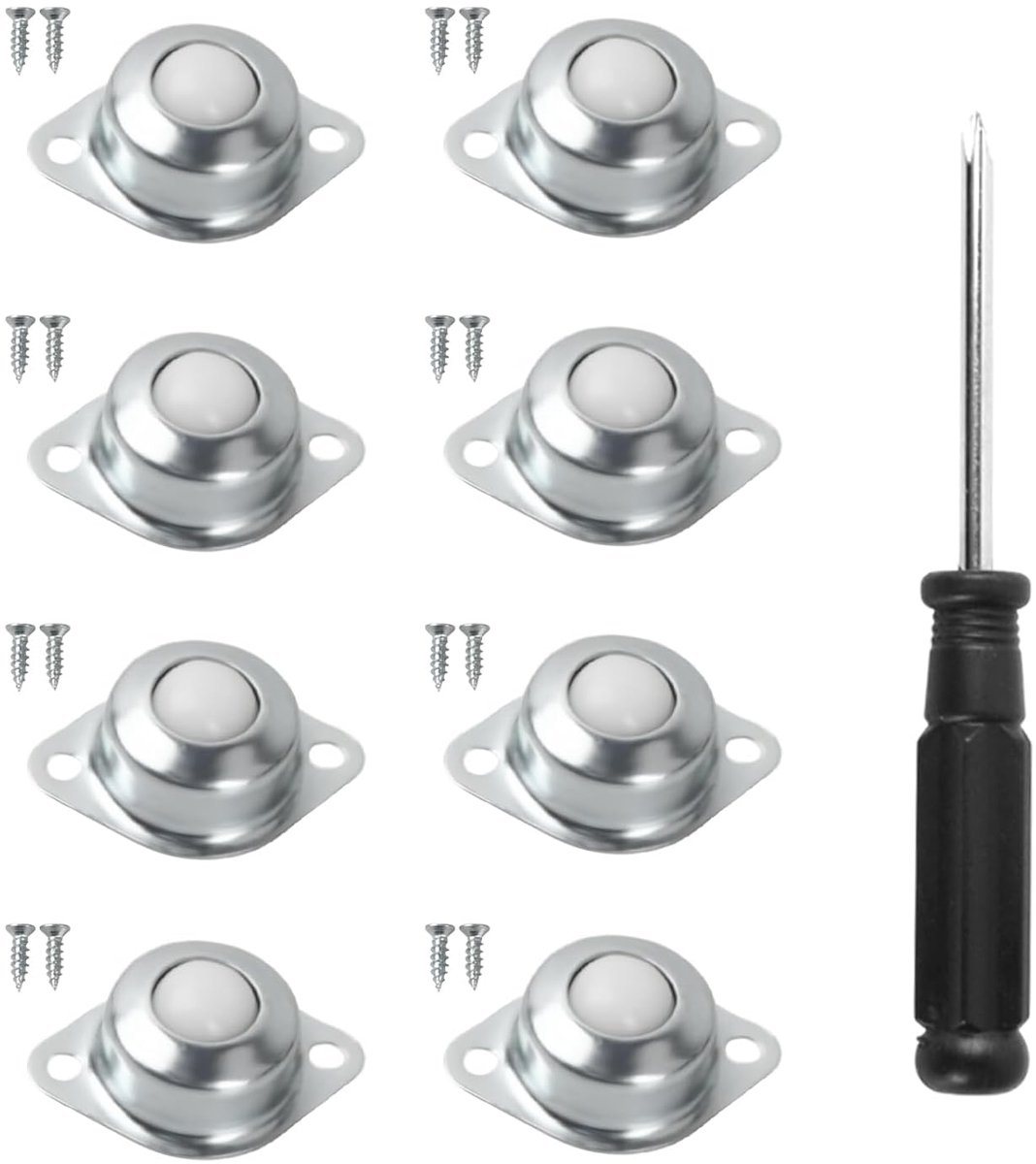8 stuks kogelwielen voor meubels, meubelwielen van nylon met 16 schroeven, kogelgelagerde wielen, 360° kogelwielen, transferwielen voor meubels, rolstoel