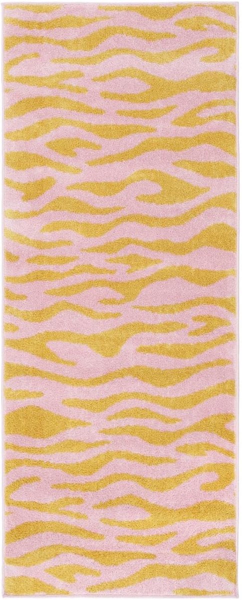 Woodcut, Binnen & buitentapijt, Moderne, 80 x 200 cm, Rechthoekig, Middelpolig, Hal, Patio, Alleen handwas, UV-bestendig, Geel/Roze