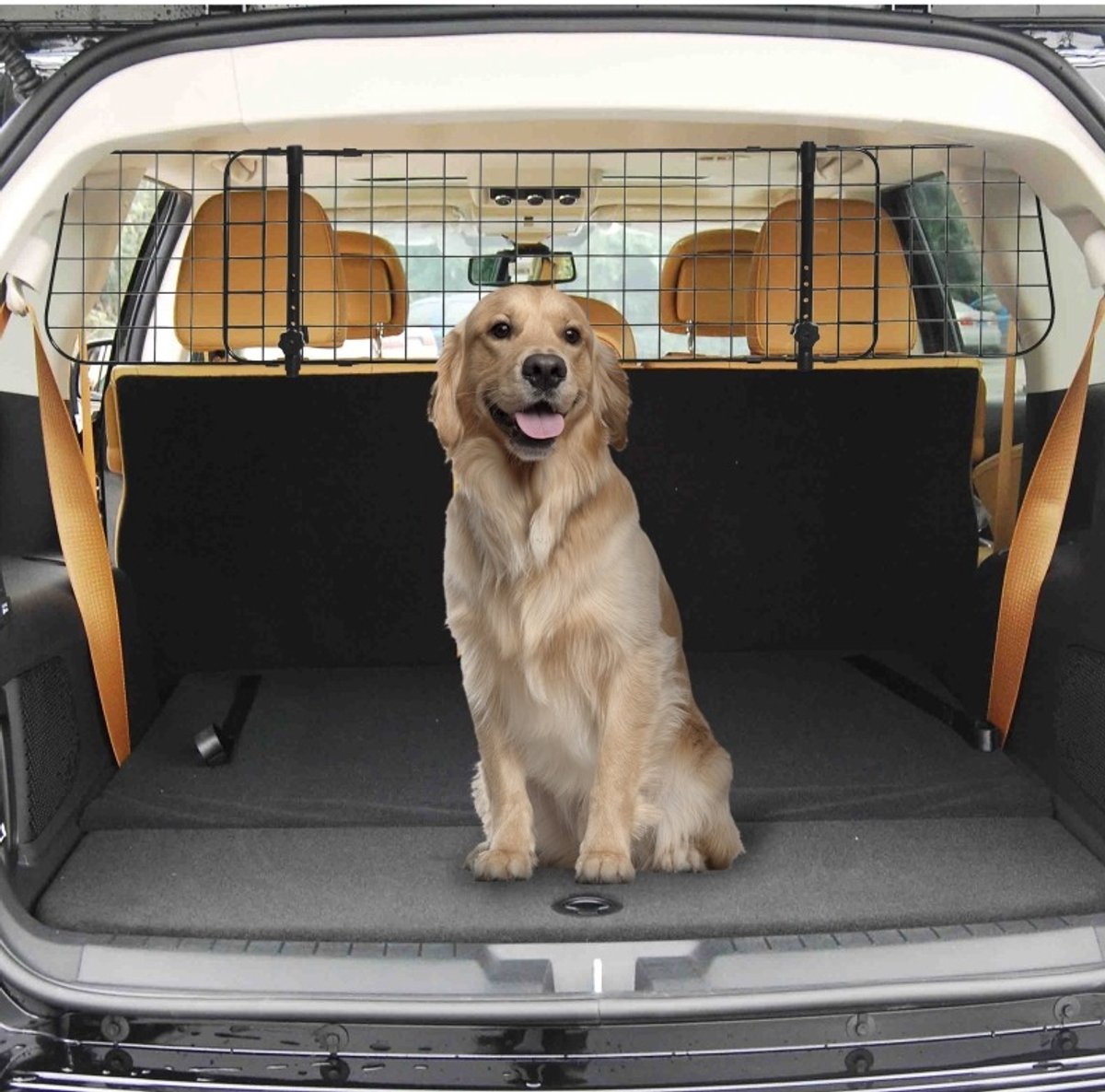 MEUNIQ universeel hondengitter auto 91-152 x 30 cm, verstelbaar autoschutzgitter voor honden, metalen kofferbak scheidingsrek, inklapbaar, zwart