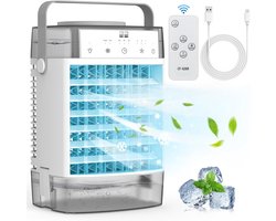 Aircooler 4-in-1 ventilator - Airco - Mobiele airco - Draagbare airconditioner – 3 snelheden & 3 standen – 2-8 uur timer – 7 kleurenverlichting – AC-unit met 1000 ml watertank – voor slaapkamer, kantoor, thuis en op de camping