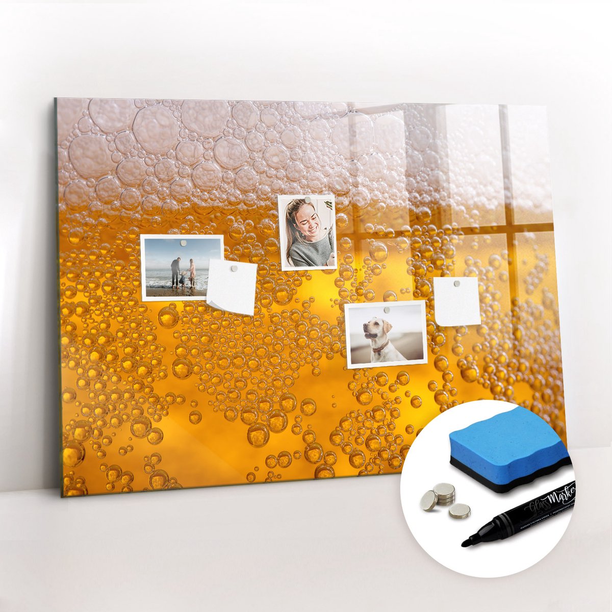 Tulup Whitebord - Bier - 100 x 70 cm - Geel Magnetisch Wandbord - Gratis 5 Sterke Magneten + Whiteboard Marker & Wisser - Interieur Accessoires Kantoor - Memo Magneetbord - Inspiratiebord Kantoor